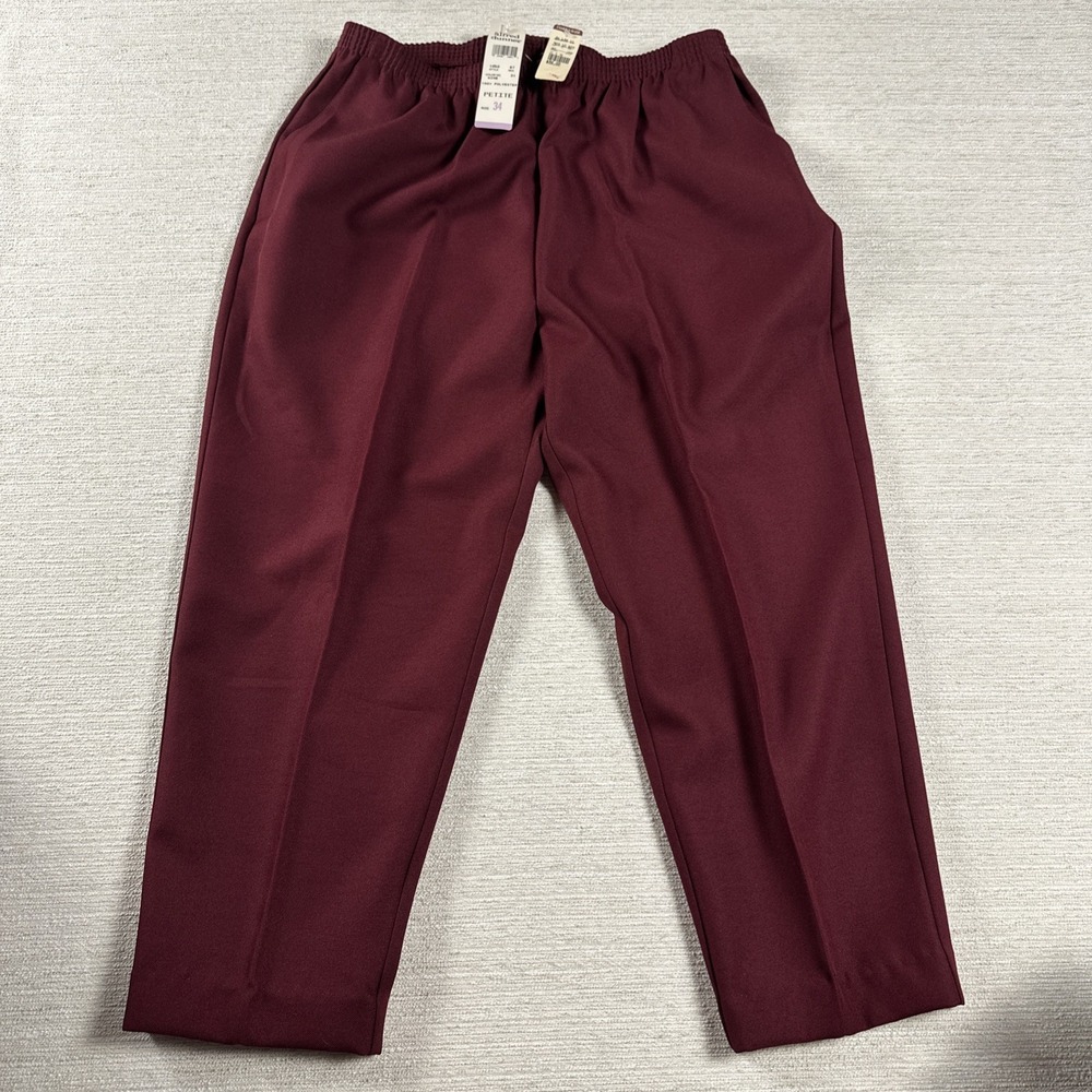 Vintage 80s Alfred Dunner Pants 34 Petite Wine Pull On Made USA NWT Deadstock